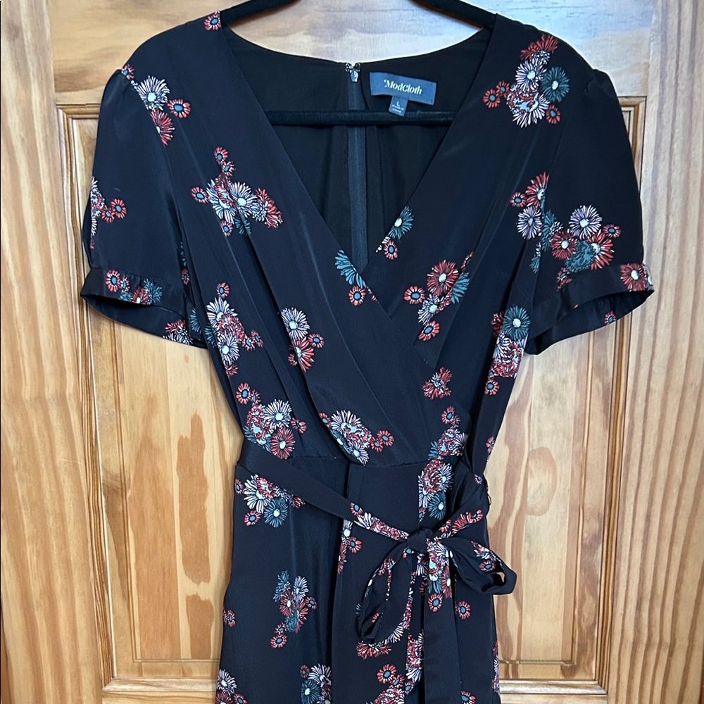 Modcloth Black Floral Midi Dress